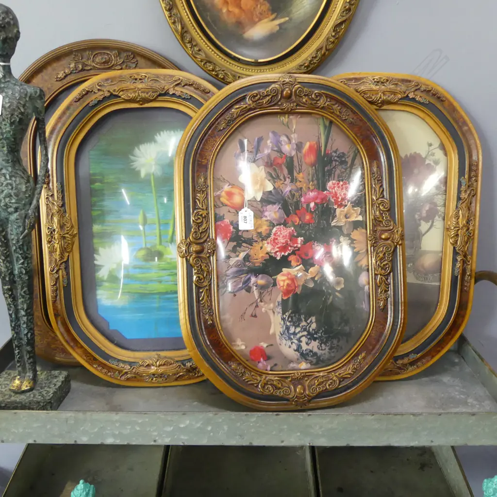 3 FLORAL PRINTS IN CONVEX FRAMES 565x390mm overall Image 1++
