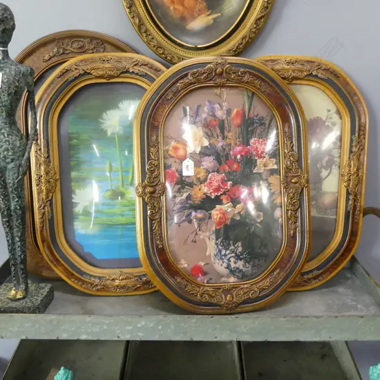 3 FLORAL PRINTS IN CONVEX FRAMES 565x390mm overall