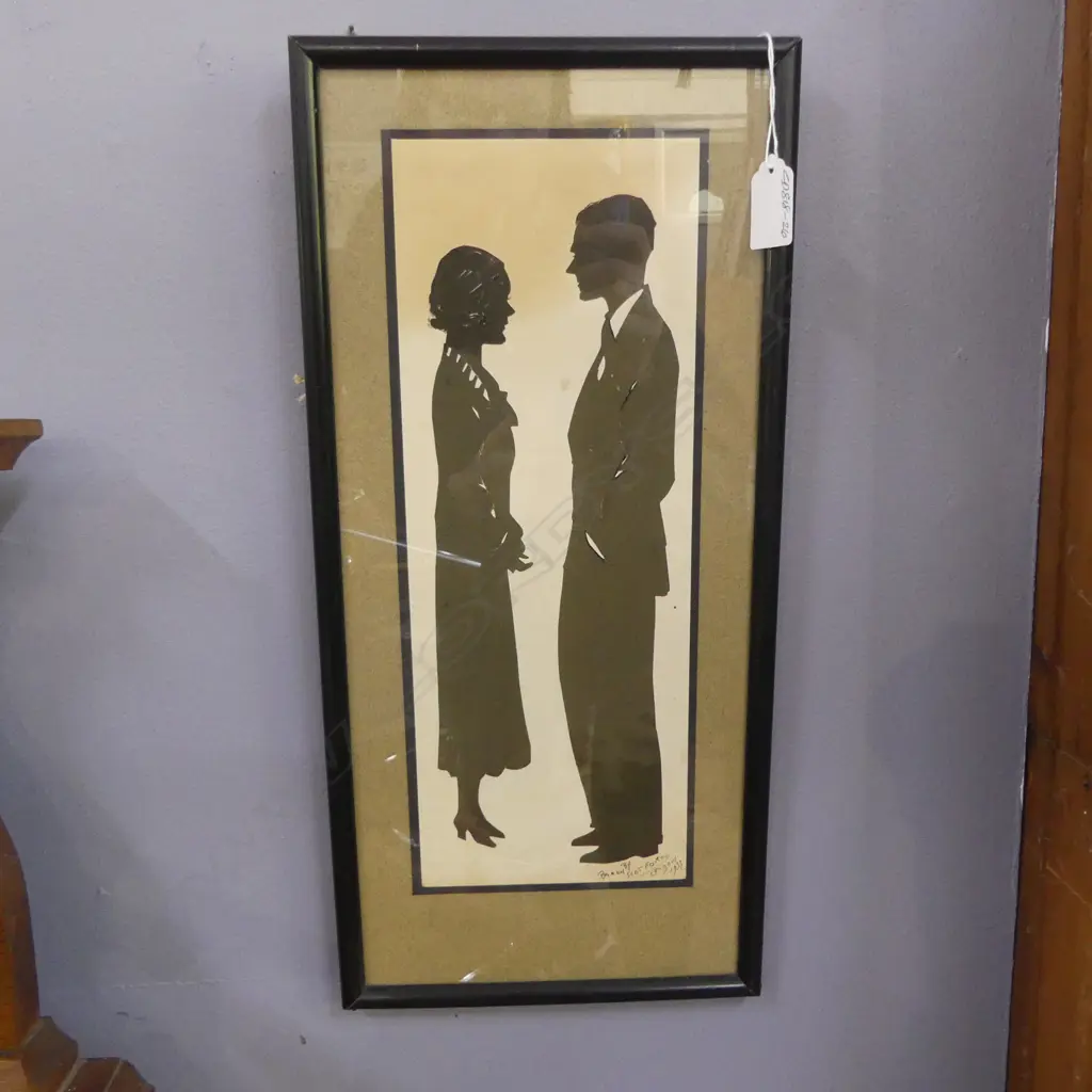 BARON SCOTFORD, B/W SILHOUETTE CUTOUT OF COUPLE, SIGNED & DATED LONDON 1953, 330 x 125mm Image 1++