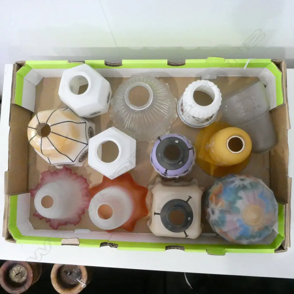 COLLECTION OF 12 EDWARDIAN GLASS LAMPSHADES H200 TALLEST Image 1++