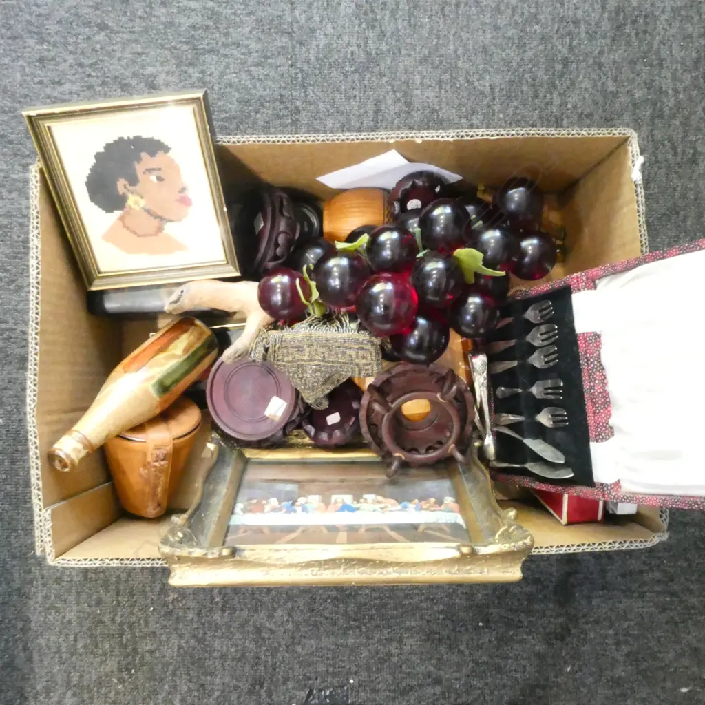 ASST. COLLECTABLES Incl. FRAMED LAST SUPPER PRINT, SILVER PLATE & PORCELAIN FORKS, etc Image 1++