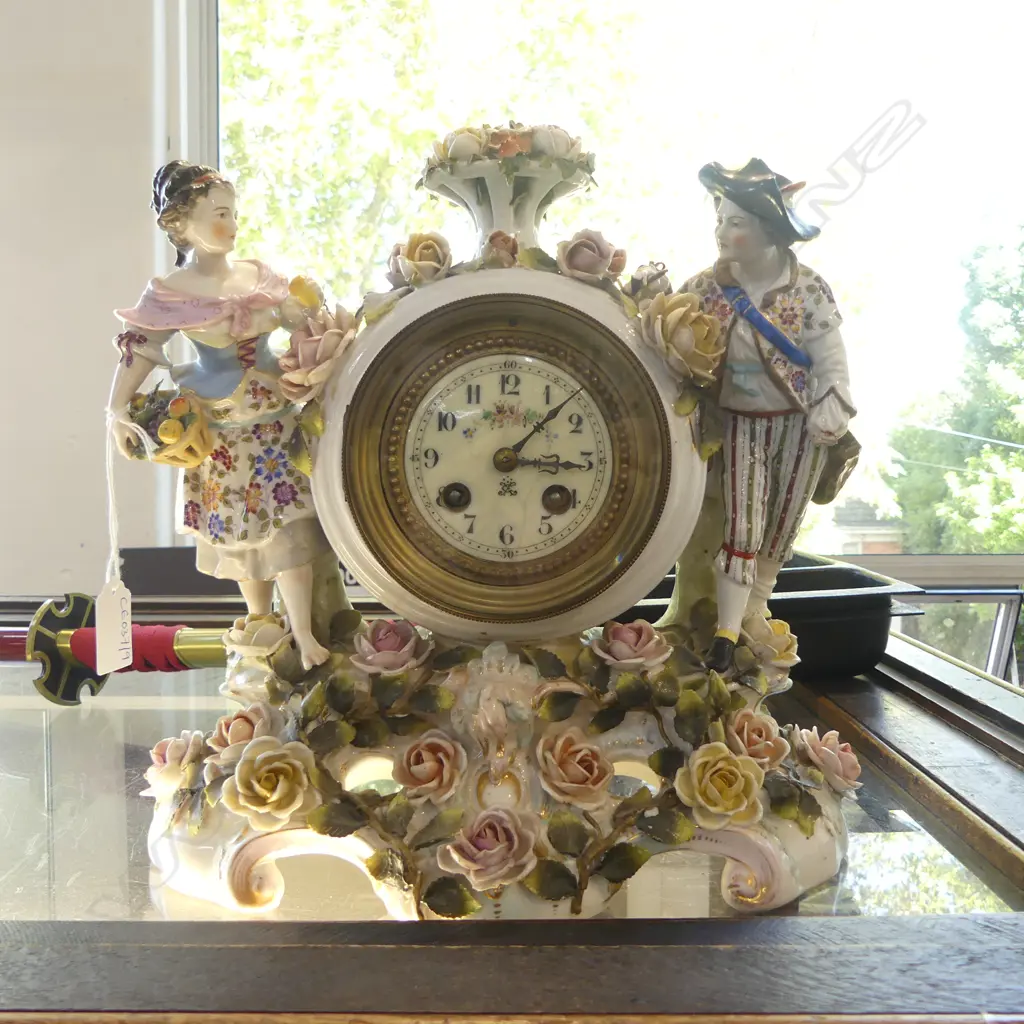 GERMAN PORCELAIN MANTLE CLOCK H.310mm losses Image 1++