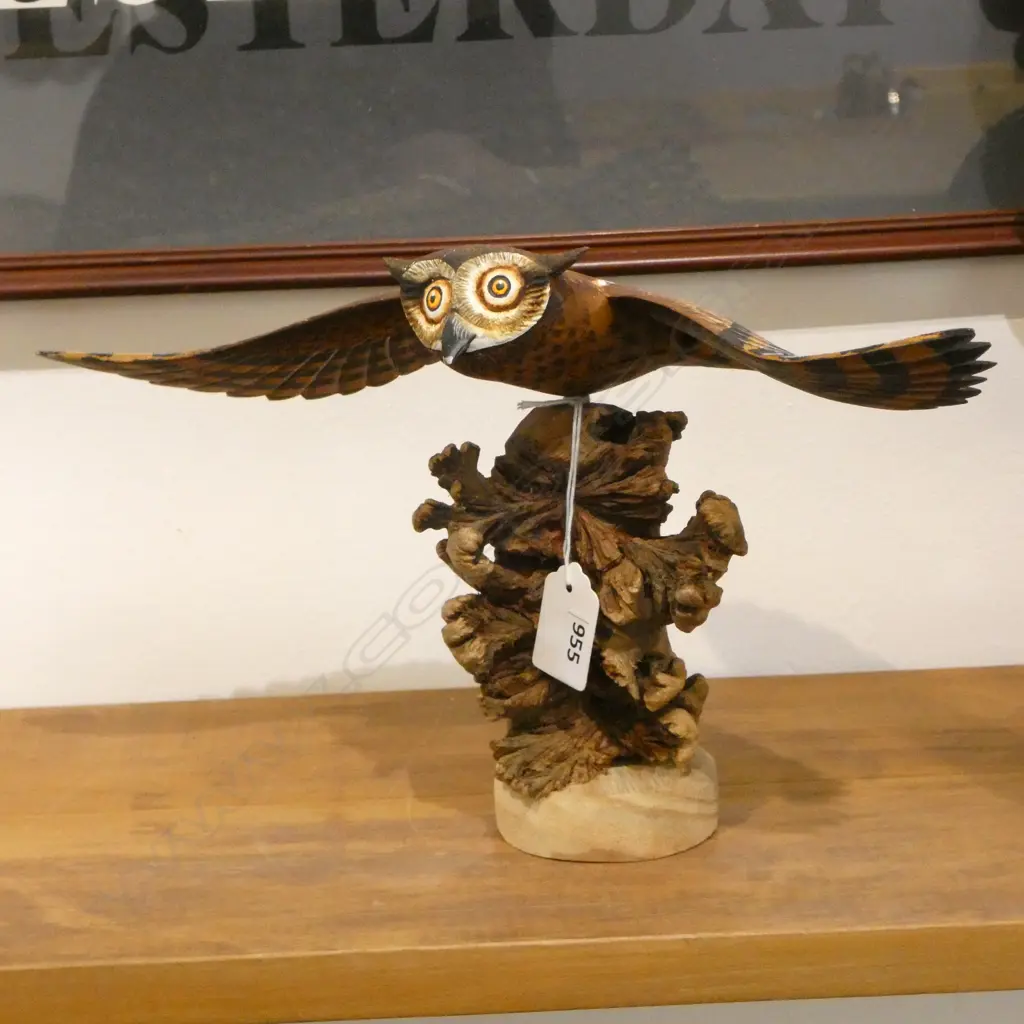 CARVED WOODEN OWL ON WOOD ROSE H.185mm Image 1++