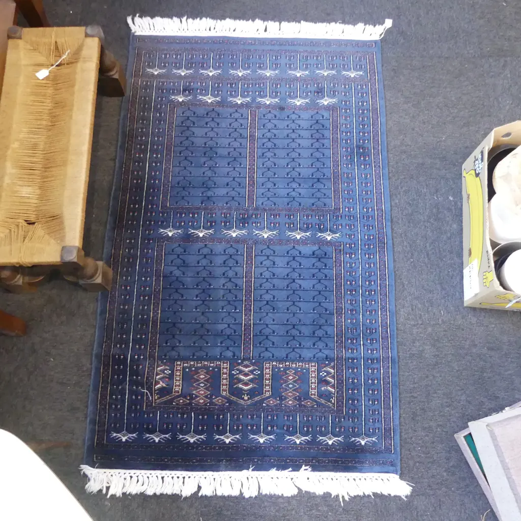 HAND KNOTTED BLUE WOOL PILE RUG 1650x930mm Image 1++