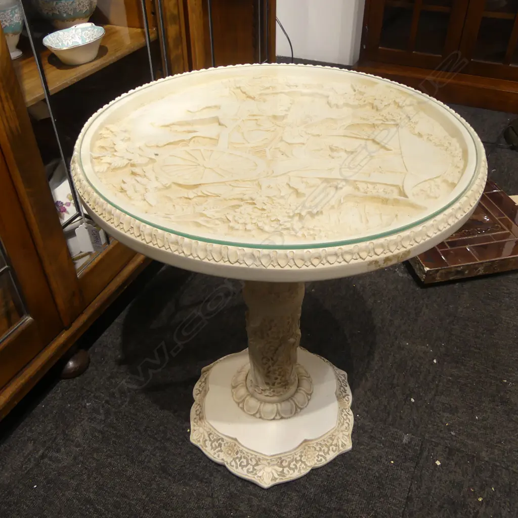 WHITE ORIENTAL SIDE TABLE, GLASS TOP Image 1++