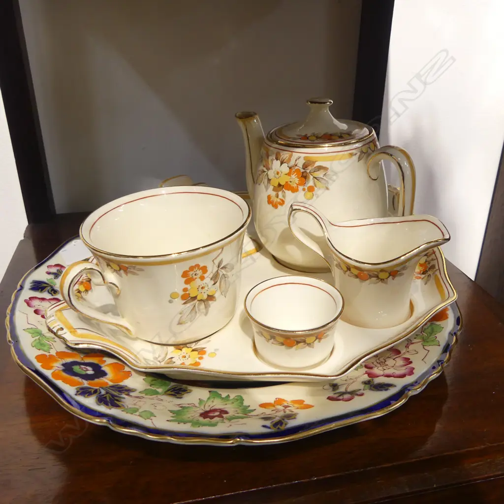 ROYAL WINTON 'ASHLEY' BREAKFAST TRAY, ANTIQUE MASONS PLATE, 6 GRINDLEY 'KENORA' SAUCERS + 3 ROYAL IVORY 'MINERVA' Image 1++