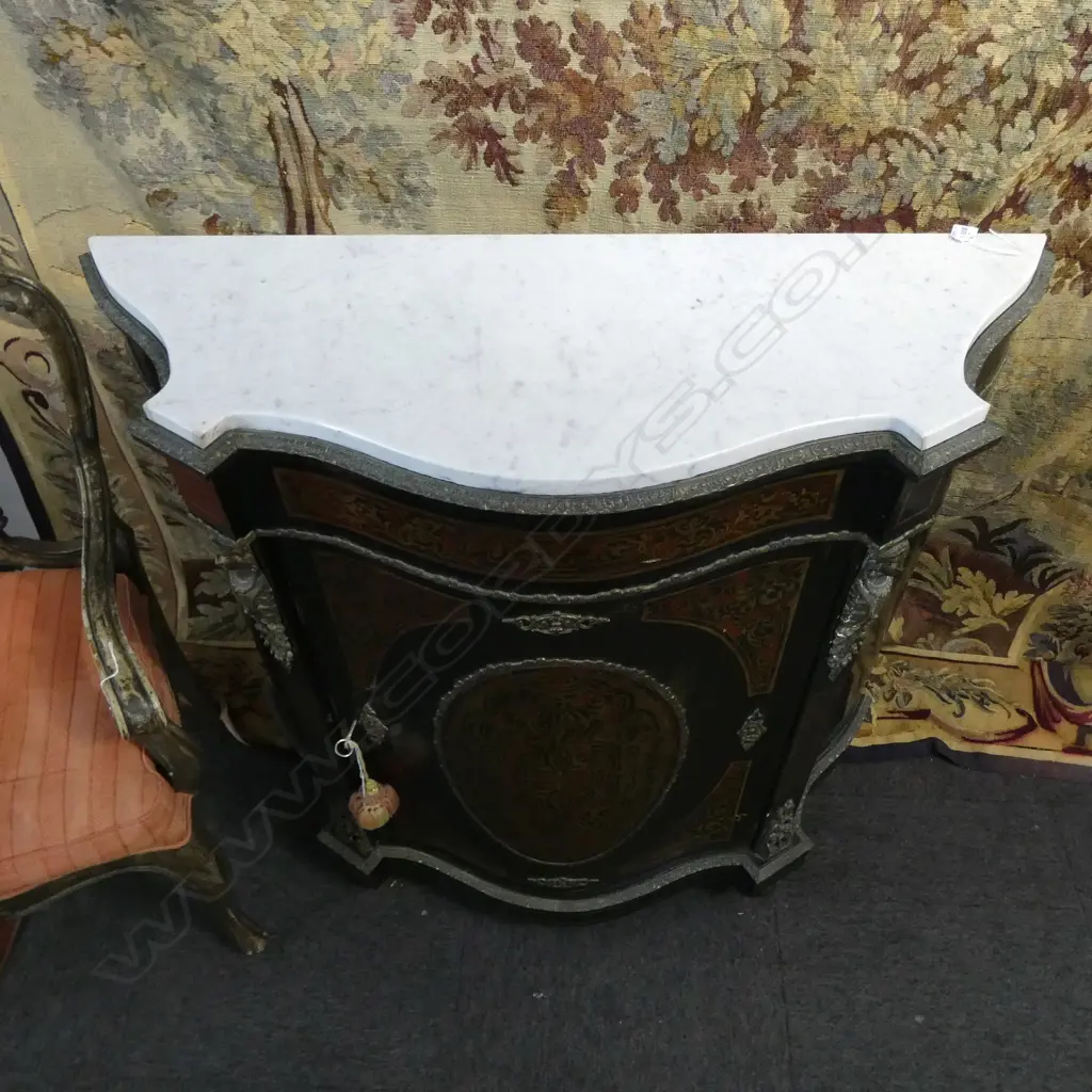 FRENCH MARBLE TOP BOULLE STYLE CABINET 1050x370x1035mm painted boulle finish Image 1++