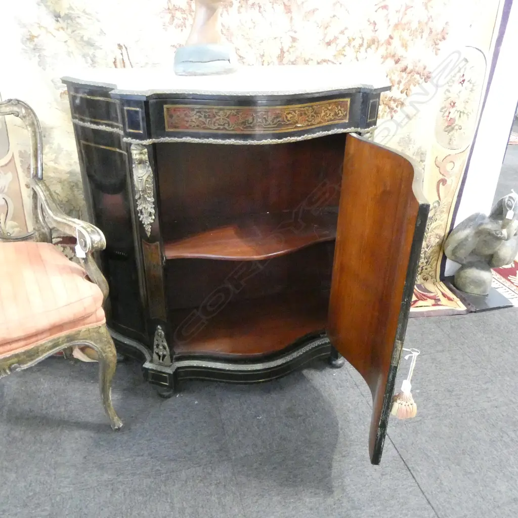 FRENCH MARBLE TOP BOULLE STYLE CABINET 1050x370x1035mm painted boulle finish Image 1++
