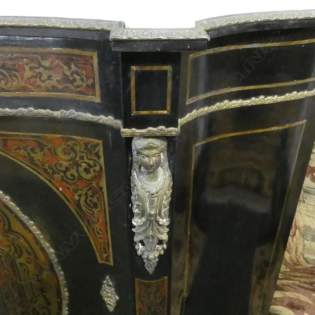 FRENCH MARBLE TOP BOULLE STYLE CABINET 1050x370x1035mm painted boulle finish Image 1++