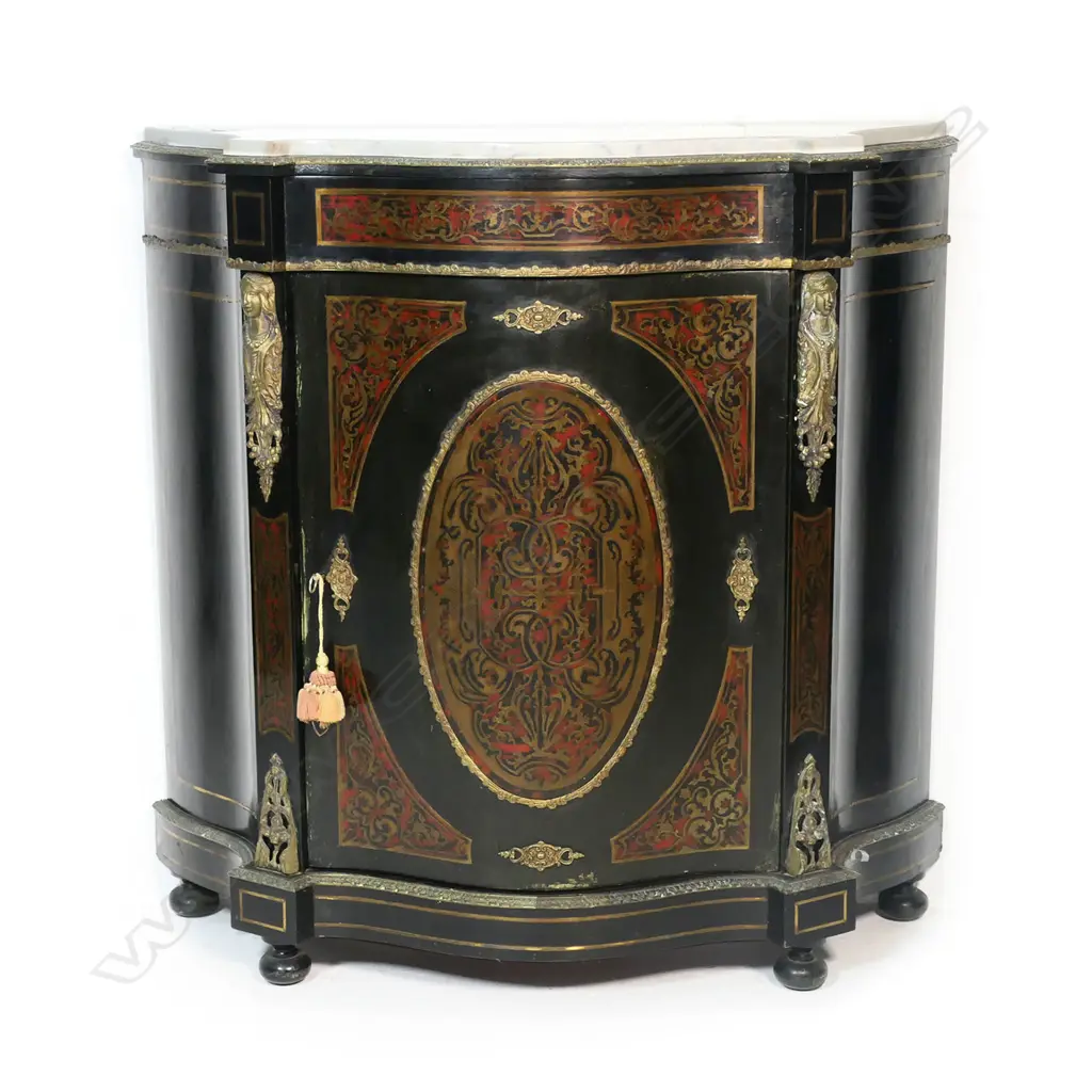 FRENCH MARBLE TOP BOULLE STYLE CABINET 1050x370x1035mm painted boulle finish Image 1++