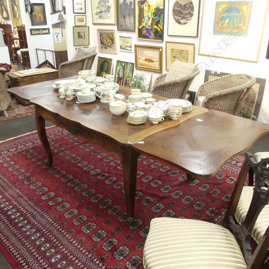FRENCH STYLE PARQUET TOP DINING TABLE w. 2 LEAVES 1400x1000mm... Image 1++