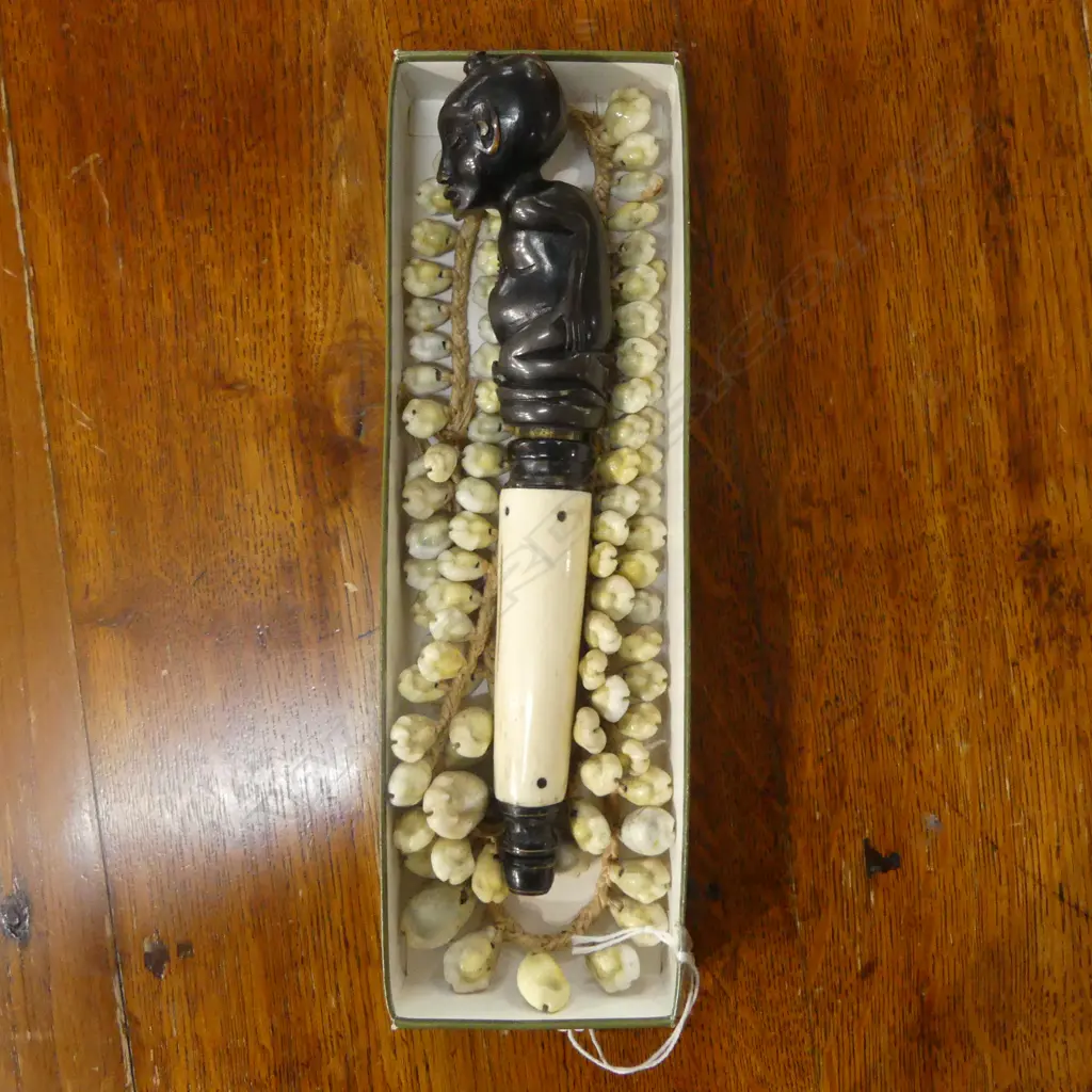 ETHNIC KAURI SHELL NECKLACE & CARVED HORN MEDICINE  HOLDER L220MM Image 1++