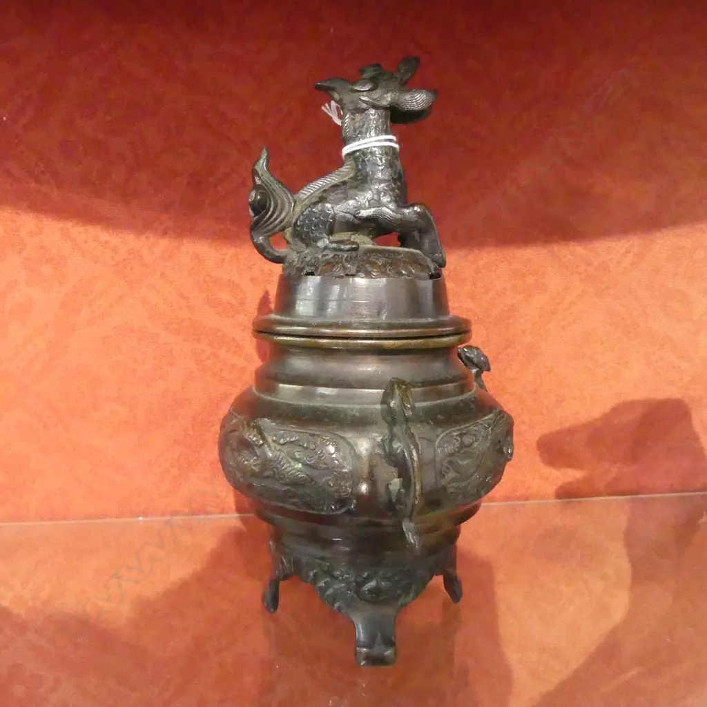 ANTIQUE CHINESE BRONZE INCENSE BURNER H190MM 1 SIDE LUG MISSING Image 1++