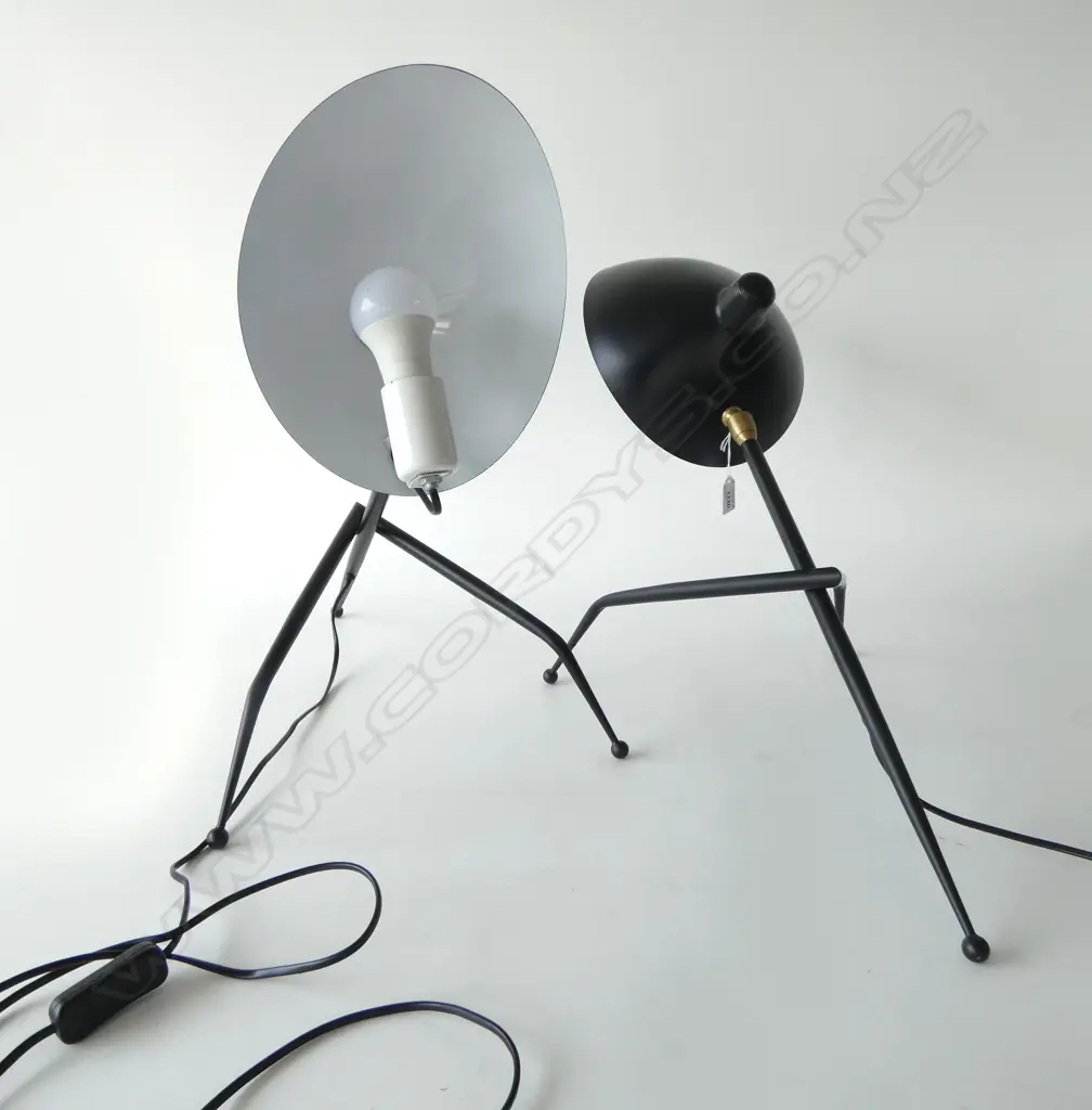 PR SERGE MOUILLE STYLE TRIPOD TABLE LAMPS H.450mm both working Image 1++