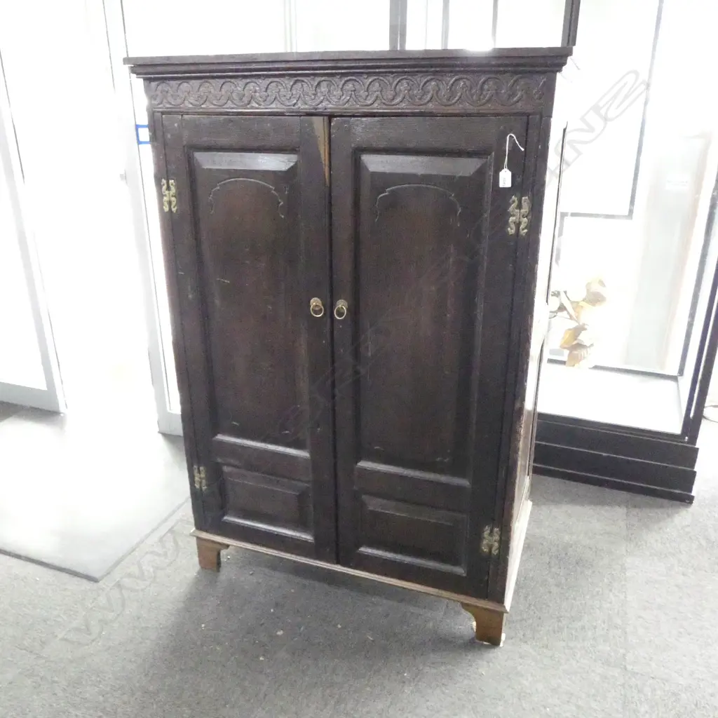 ANTIQUE GEORGE III HOUSE KEEPERS 2 DOOR CUPBOARD on later base fitted w shelves 1020X560X1490mm Image 1++