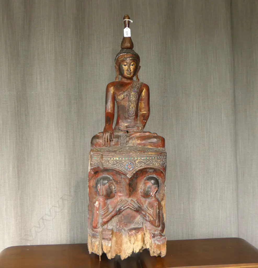 INDONESIAN CARVED WOODEN BUDDHA FIGURE H.890mm EX JOHN PERRY ESTATE Image 1++
