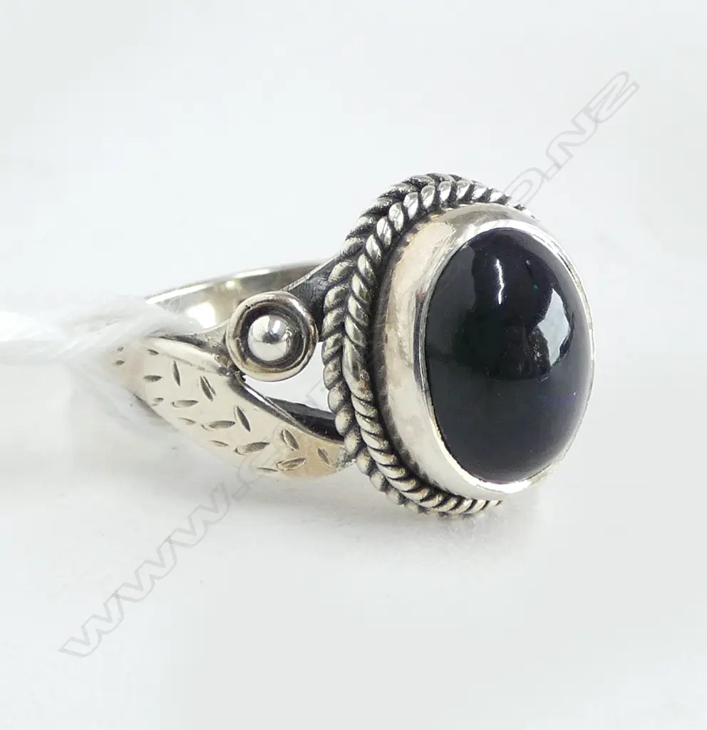 SILVER SET STAR BLACK STONE RING new SIZE O Image 1++