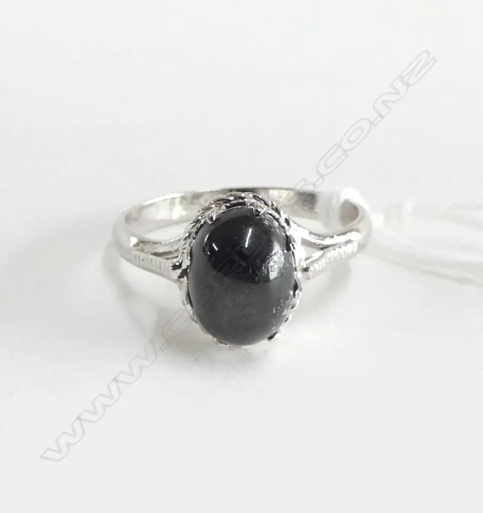 SILVER SET STAR BLACK STONE RING new SIZE O Image 1++