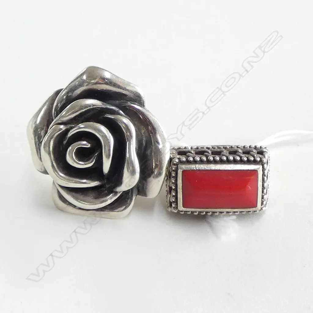 2 SILVER RINGS, ROSE & RED STONE, 18.3grms Rose N  Red stone M Image 1++
