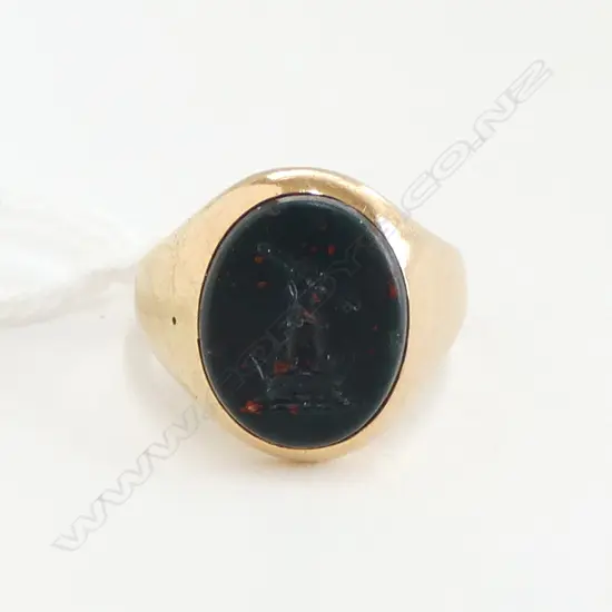 ANTIQUE 18ct GOLD & BLOODSTONE SIGNET RING 6.78gms