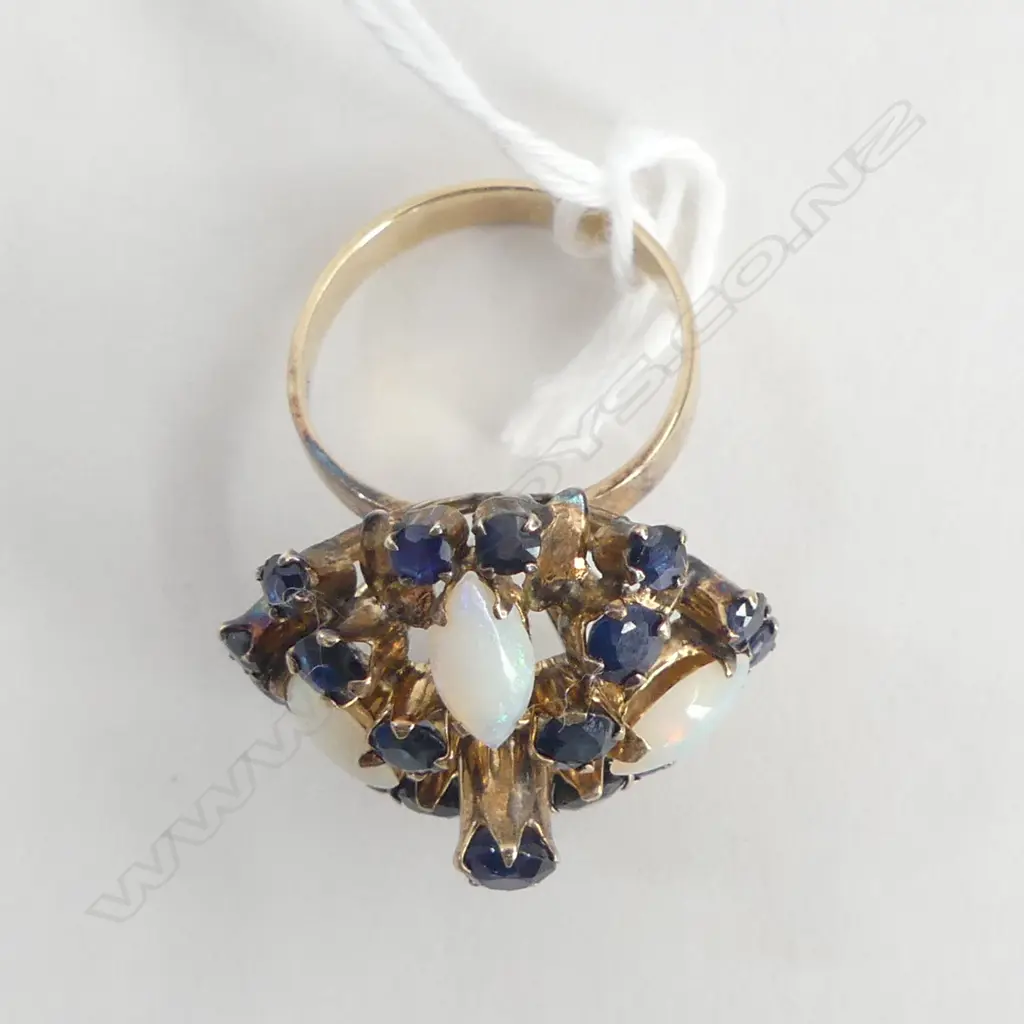 14ct VINTAGE SAPPHIRE & OPAL PRINCESS RING 5.38gms SIZE N Image 1++