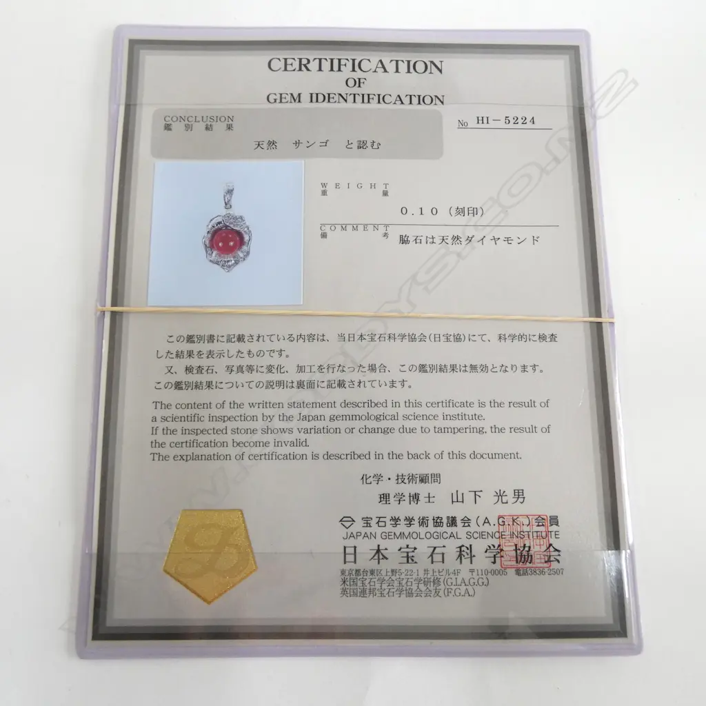 18ct white gold & red coral & 10 diamond (0.10ct) Japanese orchid pendant w gem cert. 9.5gms Image 1++