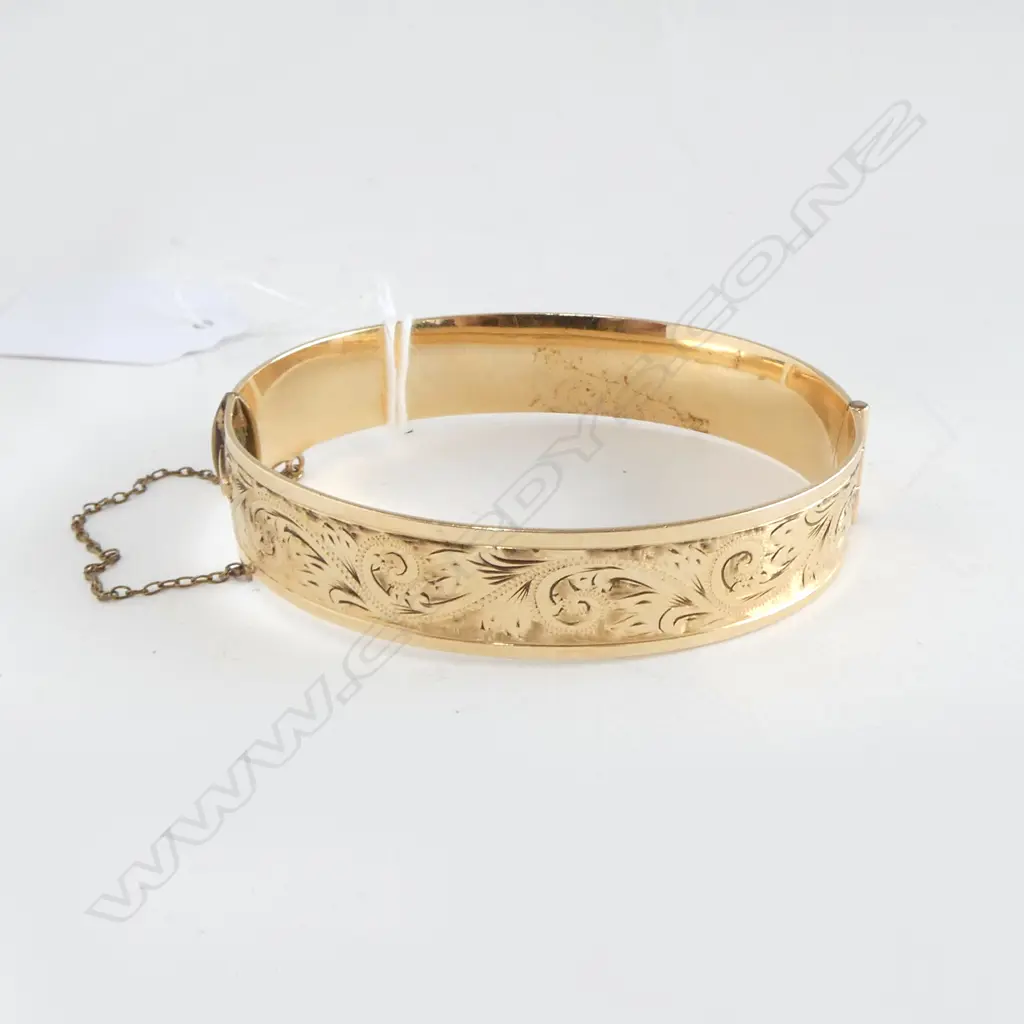 9ct ROLLED GOLD METAL CORE HINGED BANGLE, 27.8gm  Image 1++