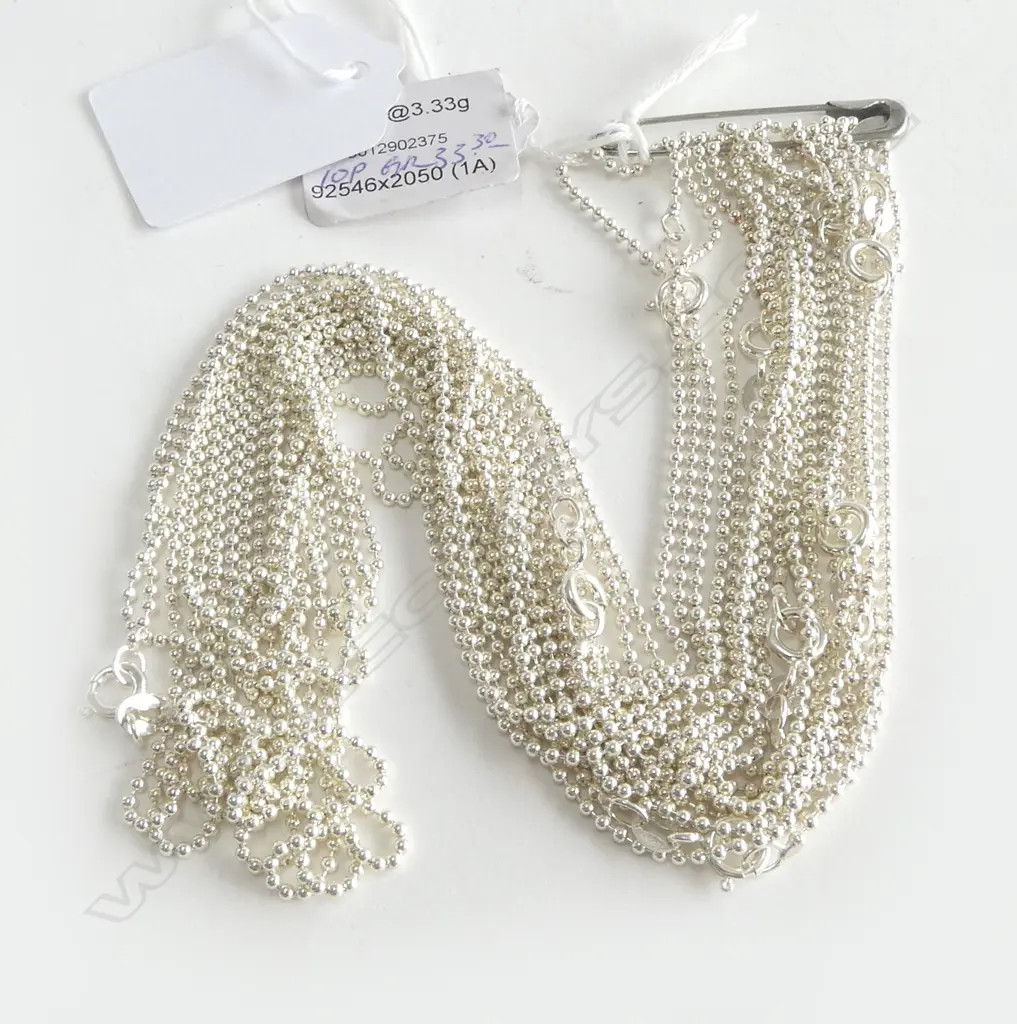9 FINE SILVER BEAD NECKLACES, L.500mm new old stock Image 1++