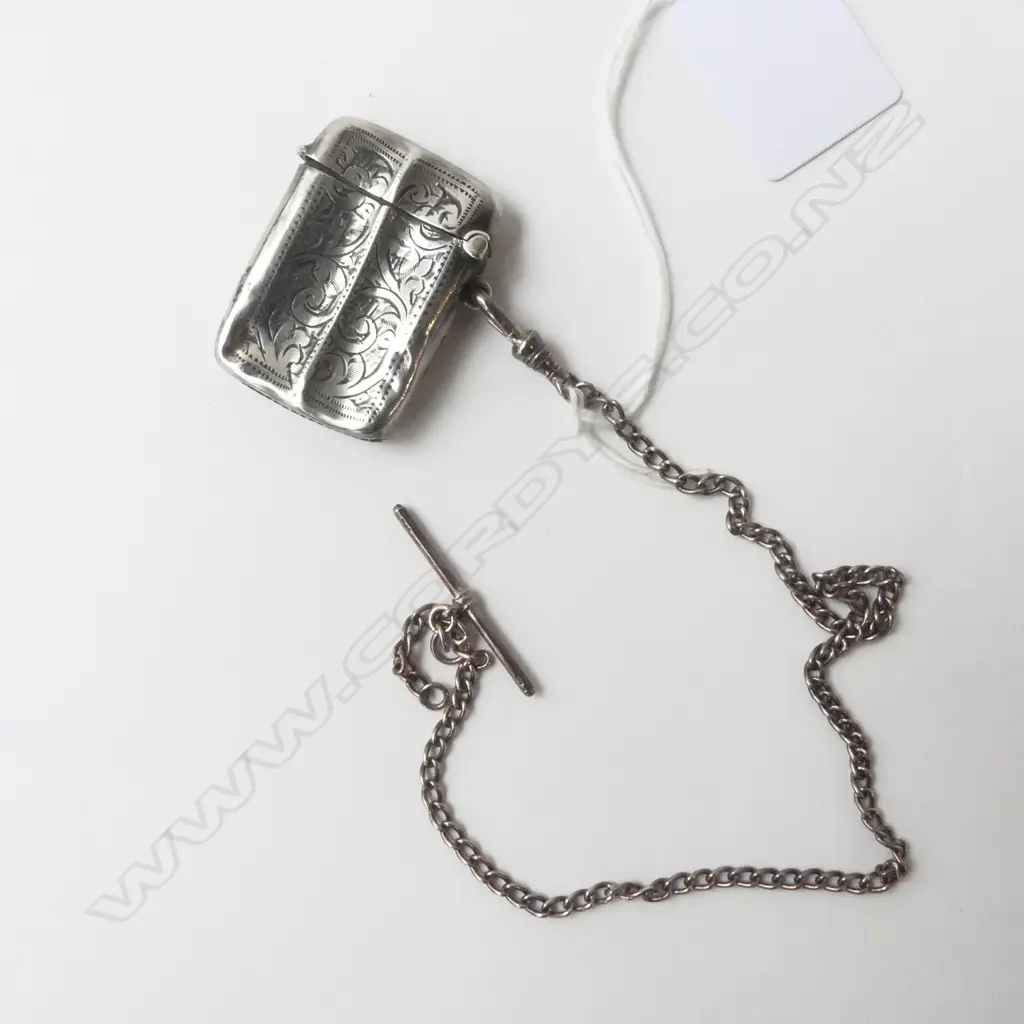 early 20thC SILVER engraved VESTA on later SILVER CHAIN Image 1++