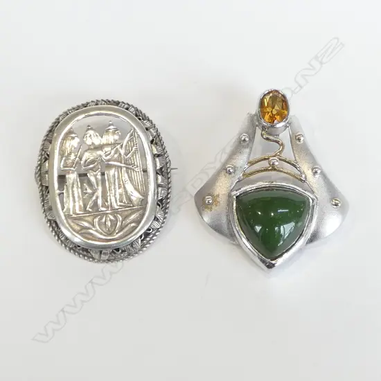 SILVER BROOCH & STG SILVER PENDANT 