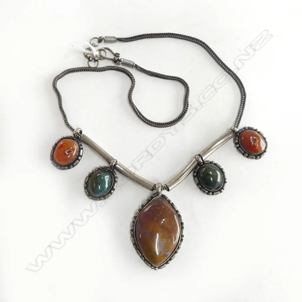 ETHNIC METAL, SILVER & GEMSTONE NECKLACE  Image 1++