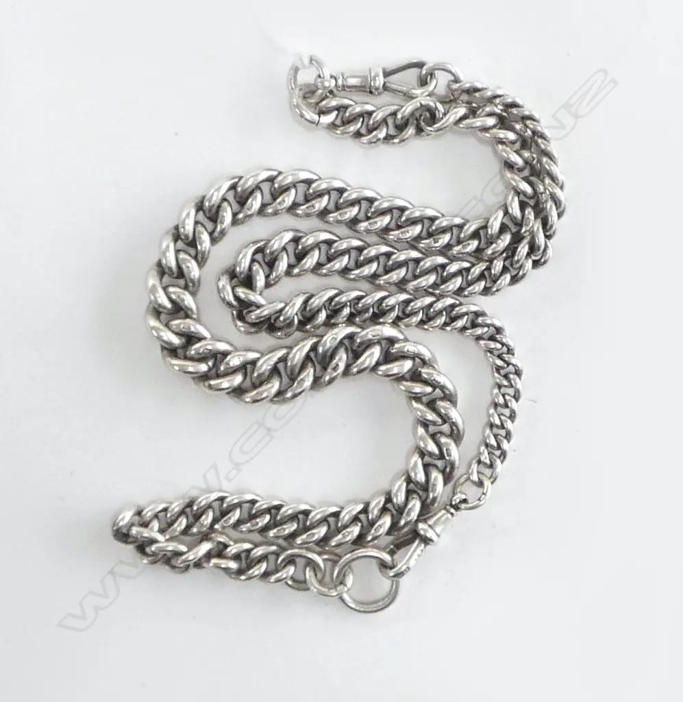 2 EARLY 20thC CHUNKY SILVER FOB CHAINS dble graduated connected as 1. L.570mm. 103gms Image 1++