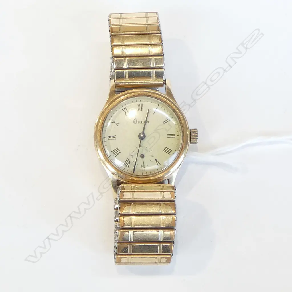 9CT VINTAGE 'AUDEX' GENT'S WRISTWATCH expanding plated strap Image 1++