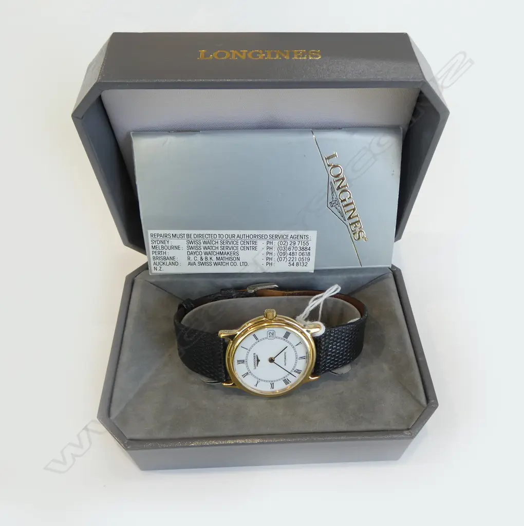 LONGINES GENTS automatic WRISTWATCH model 7320 w box & papers. Gold plate. Running. purchased 1992 Stewart Dawsons. Akl Image 1++