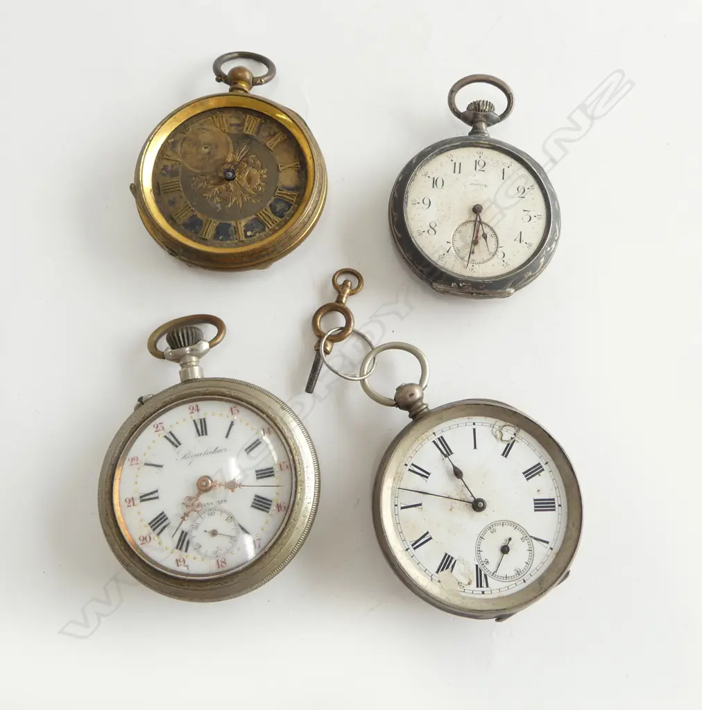 4 GENT'S OPEN FACE POCKET WATCHES all with faults Image 1++