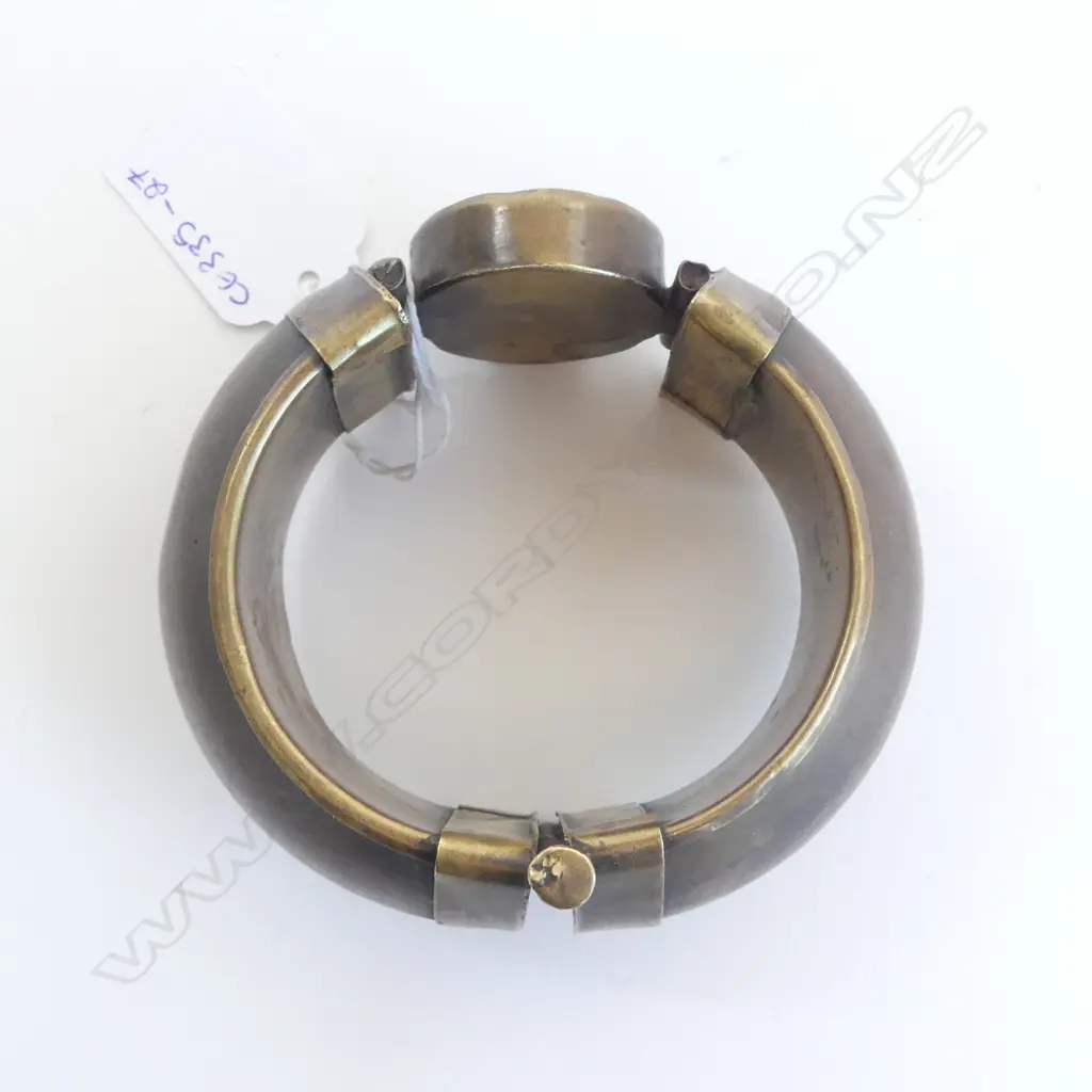 OLD TIBETEN COPPER LARGE BANGLE w oval lge black gemstone panel Image 1++