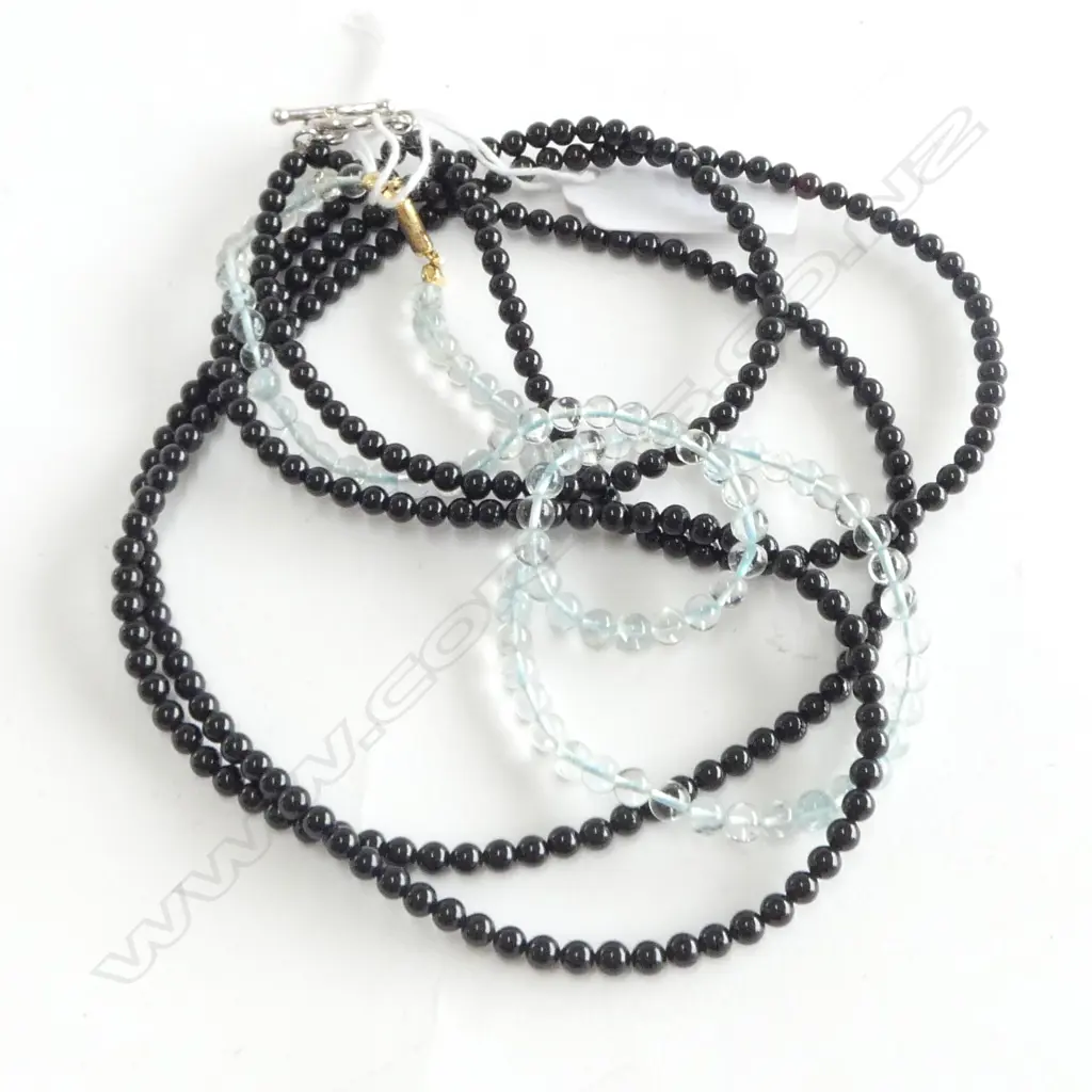DOUBLE STRAND ONYX BEADS & ROCK CRYSTAL? BEAD NECKLACE new old stock Image 1++