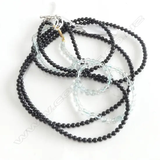 DOUBLE STRAND ONYX BEADS & ROCK CRYSTAL? BEAD NECKLACE new old stock