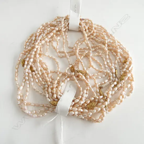 15 BLUSH COLOURED FRESHWATER PEARL NECKLACES w clasps, L.440mm new old stock
