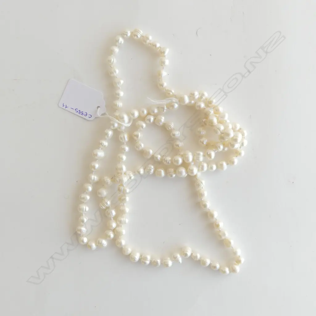 LONG STRING OF PEARLS fresh water semi baroque basically uniform L.1200mm Image 1++