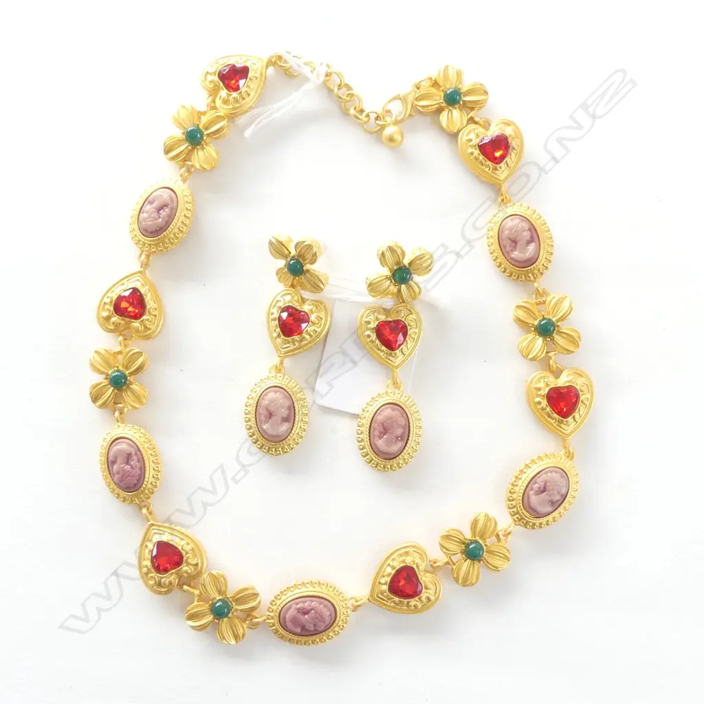 COSTUME SET; NECKLACE & PR DROP EARRINGS, L.40cm Image 1++