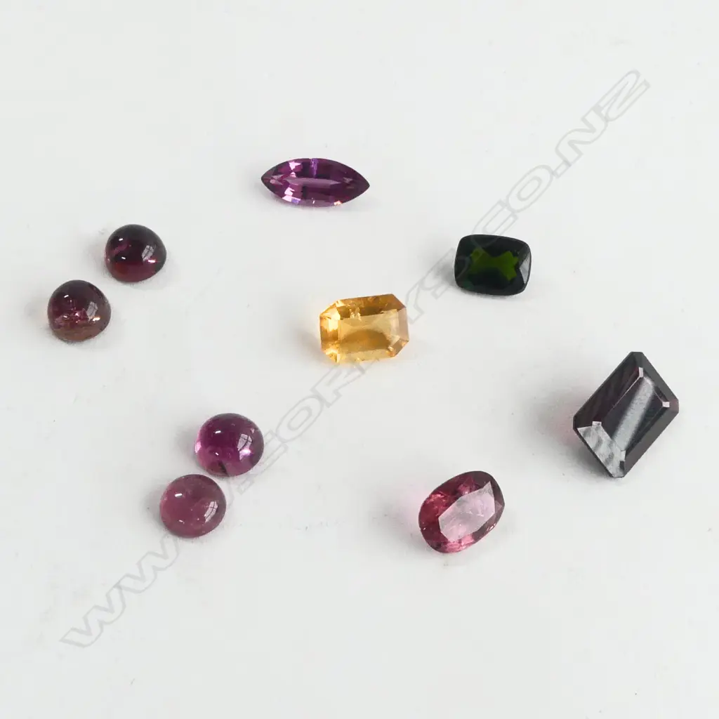 ASST. LOOSE CUT STONES INCLD. TOURMALINE, GARNET, CHROME DIOPSIDE & FIRE OPAL Image 1++