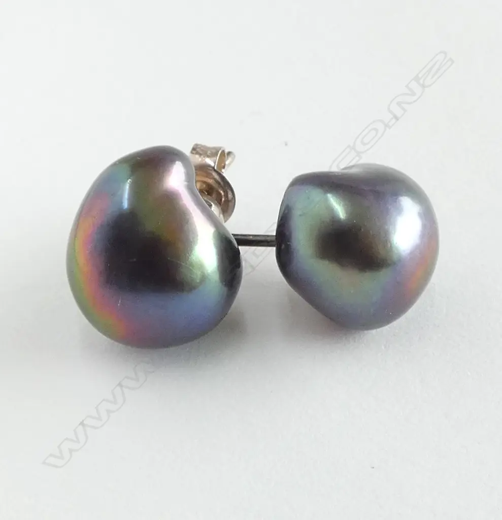 8 PRS SILVER SET PEARL EAR STUDS, new old stock Image 1++