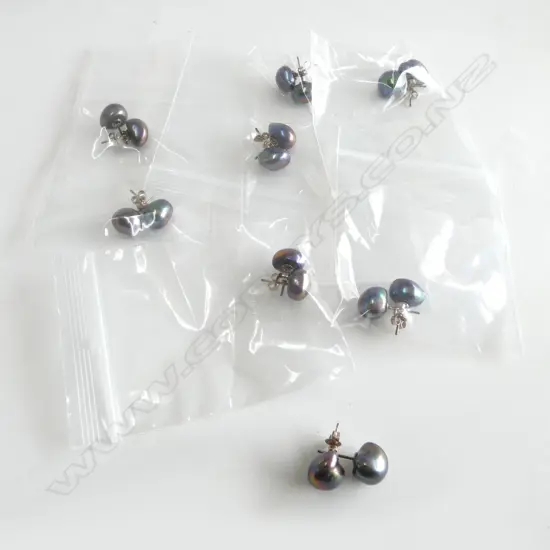 8 PRS SILVER SET PEARL EAR STUDS, new old stock