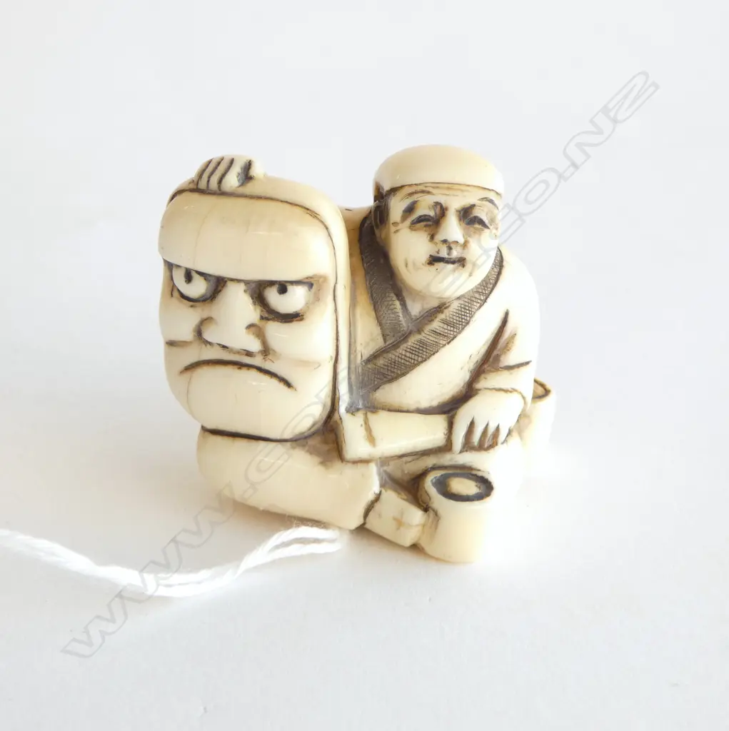 IVORY NETSUKE MASK MAKER, SIGNED Image 1++