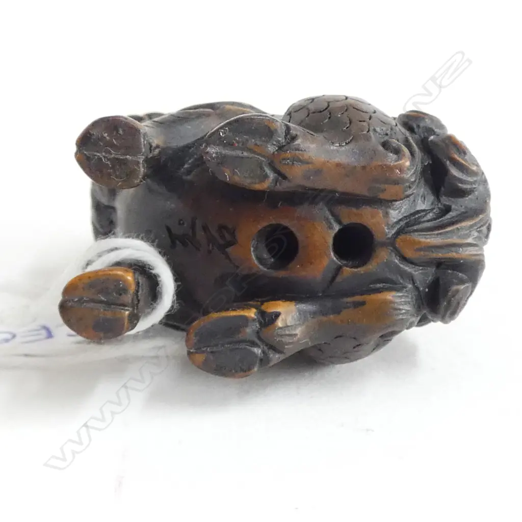 WOOD CARVED LONGMA NETSUKE, SIGNED  Image 1++