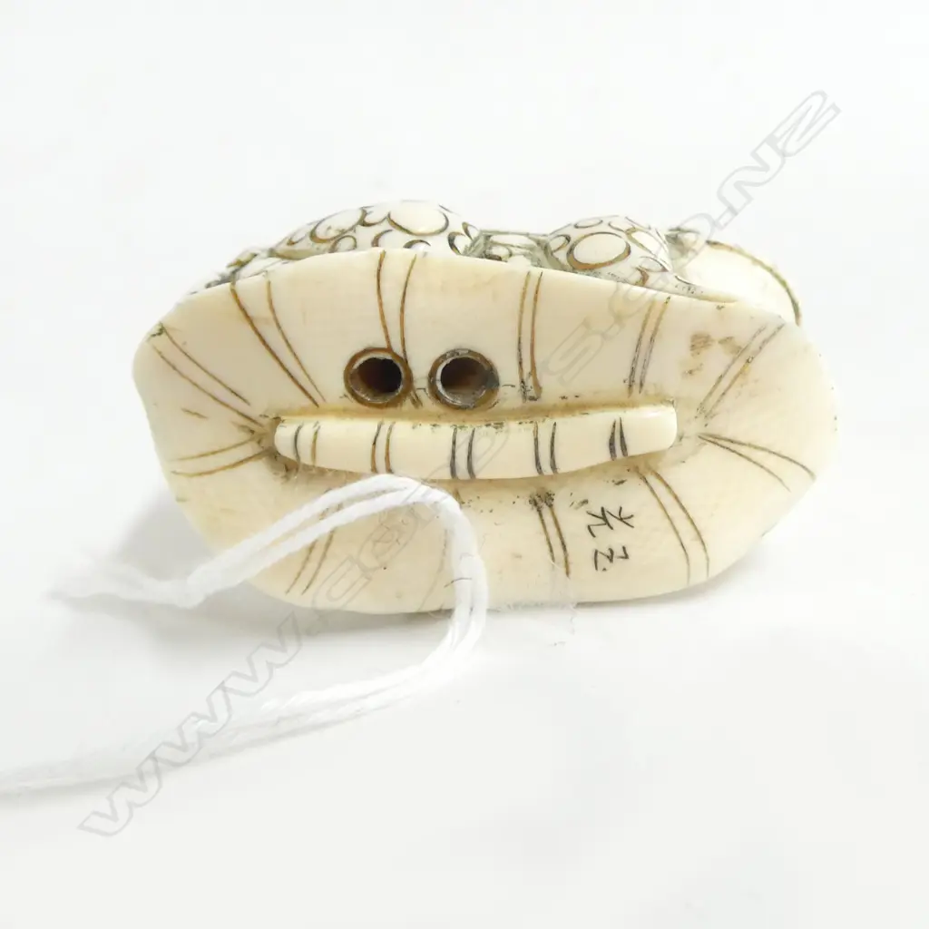 IVORY NETSUKE FROG FIGURE GROUP, SIGNED Image 1++