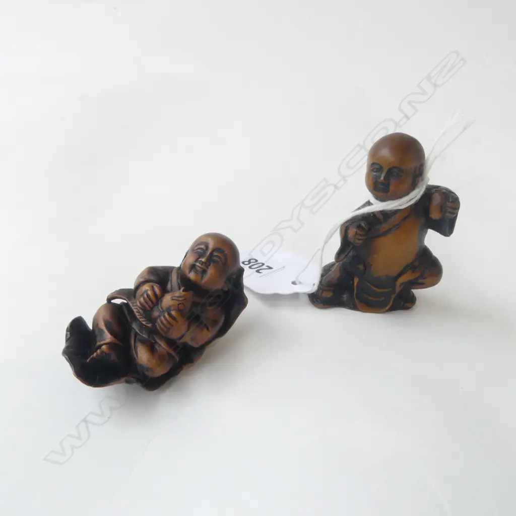2 CARVED WOOD NETSUKE, SIGNED Image 1++