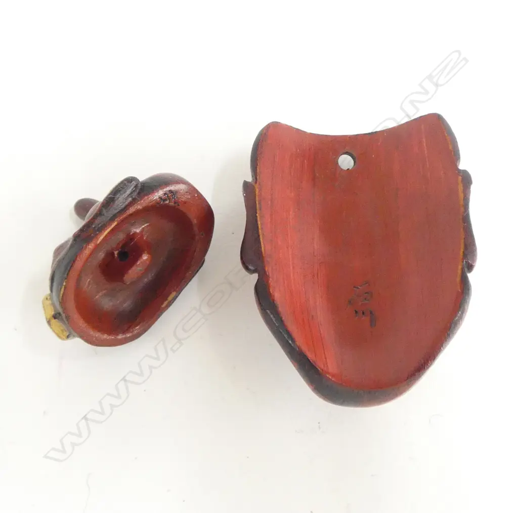 CARVED ROSEWOOD NETSUKE ONI & TENGU, SIGNED Image 1++