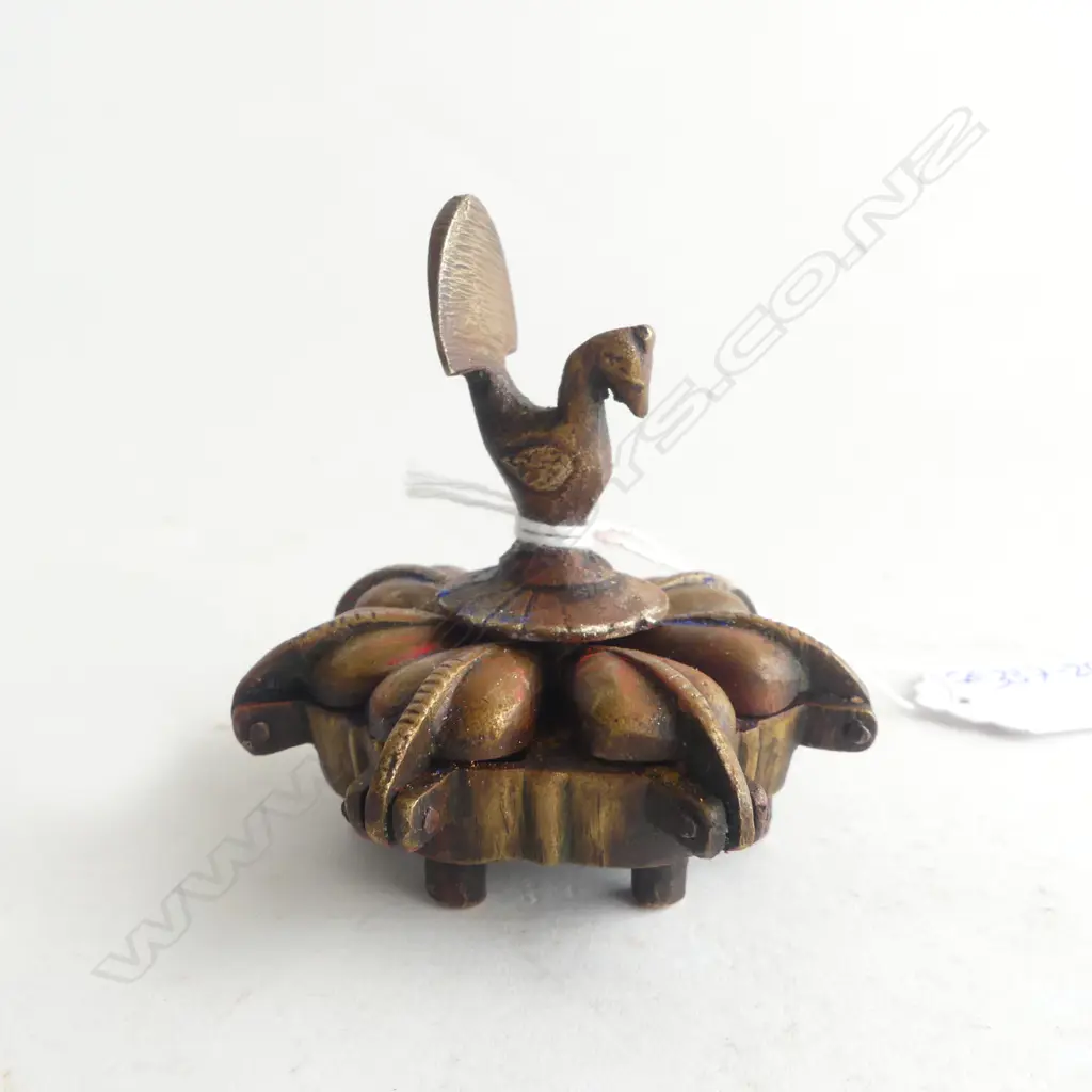 INDIAN BRASS SMALL 7 CONTAINER PIGMENT POT with Hamsa finial Image 1++